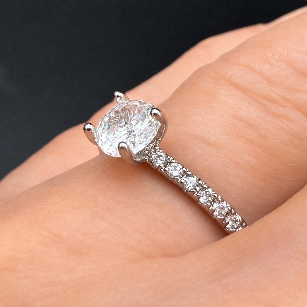 Sterling Silver Cubic Zirconia Solitaire Accent Ring S925 Size 6.25 Round CZ